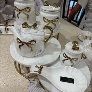 Elegant White and Gold Bow Ceramic Tea Set
